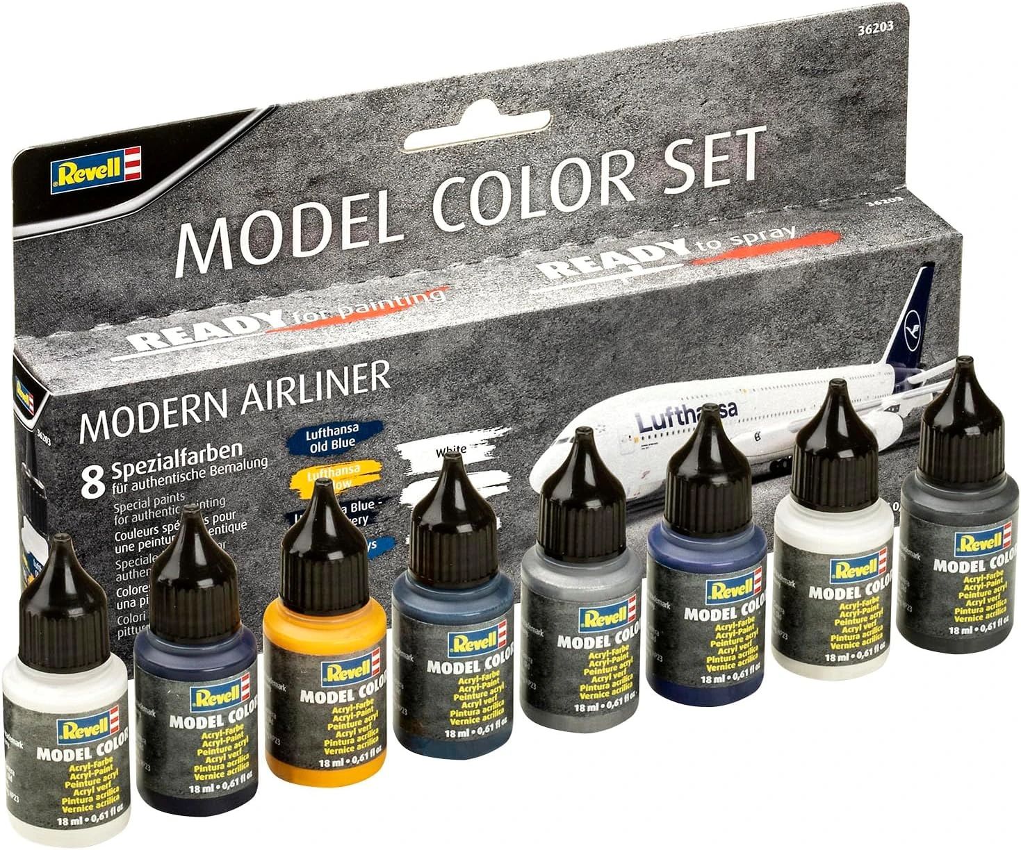 Kit com 8 Tintas Aqua color Airliner 18ml Revell 36203